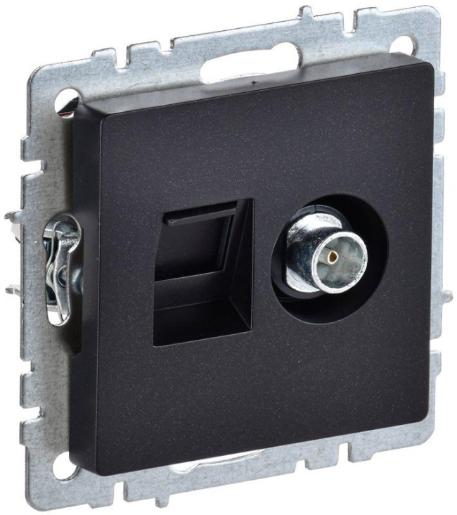 Розетка компьютерная + телевизионная 2-м Brite РТВ/РК12-БрЧ RJ45 кат.5E + TV механизм черн. IEK BR-AK20-1-K02 Розетка компьютерная + телевизионная 2-м Brite РТВ/РК12-БрЧ RJ45 кат.5E + TV механизм черн. IEK BR-AK20-1-K02