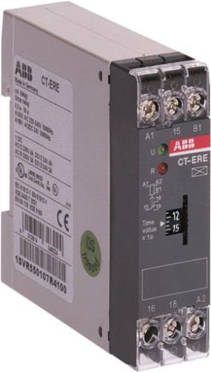 Реле времени CT-ERE (задержка на включ.) 24В AC/DC, 220-240В AC (временной диапазон 0.1..10с.) 1ПК ABB 1SVR550107R1100